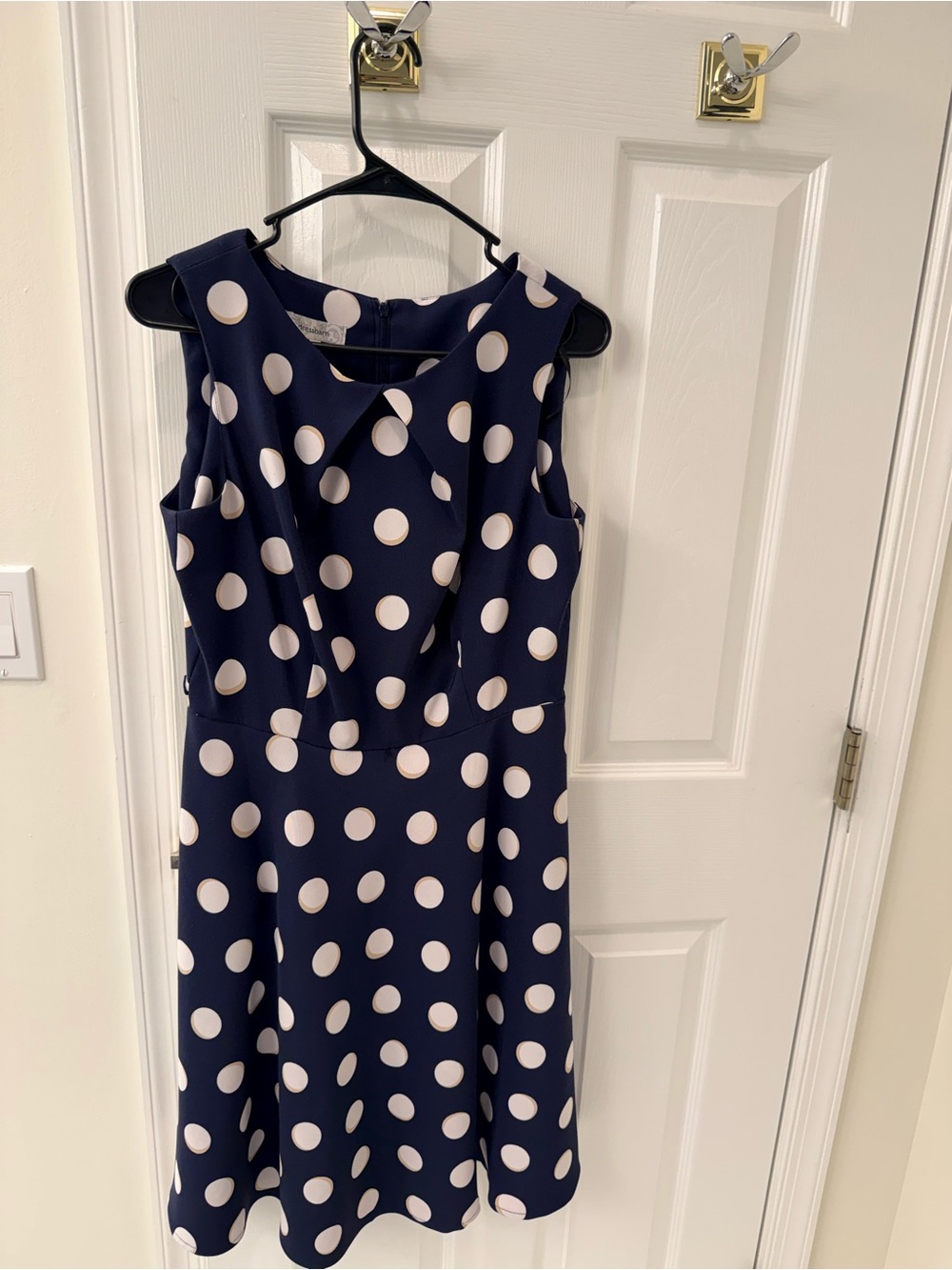 dressbarn Navy Blue and White Polka Dot Midi Dress